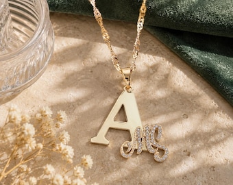 Family Initial Necklace, Personalized Family Necklace, Custom Letter Necklace, Mom Gift, Gold Plated Initial Pendant