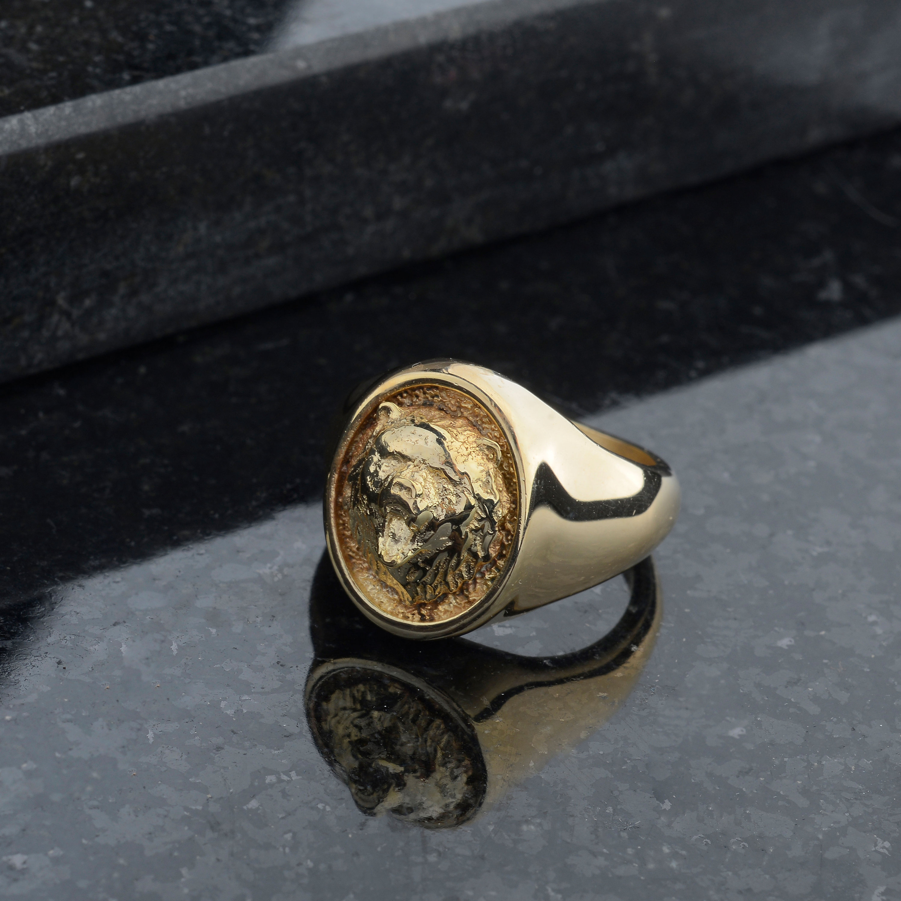 10K Gold Oval Bear Signet Ring: Mens Minimalist Jewelry - Etsy