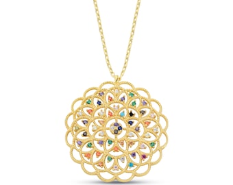 Flower of Life Necklace ,Multistone Sterling Silver Necklace Pendant Handmade Silver Women Necklace, Perfect Gift for Her