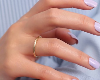 14k Gold Thin Domed Wedding Band, 1.7 mm Simple Wedding Ring