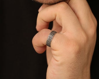 925 Sterling Silver Oxidized Rose Ring, Floral Pinky Ring, Flower Ornamental Wedding Mens Ring,Silver Rose Jewelry , Dainty Floral Ring