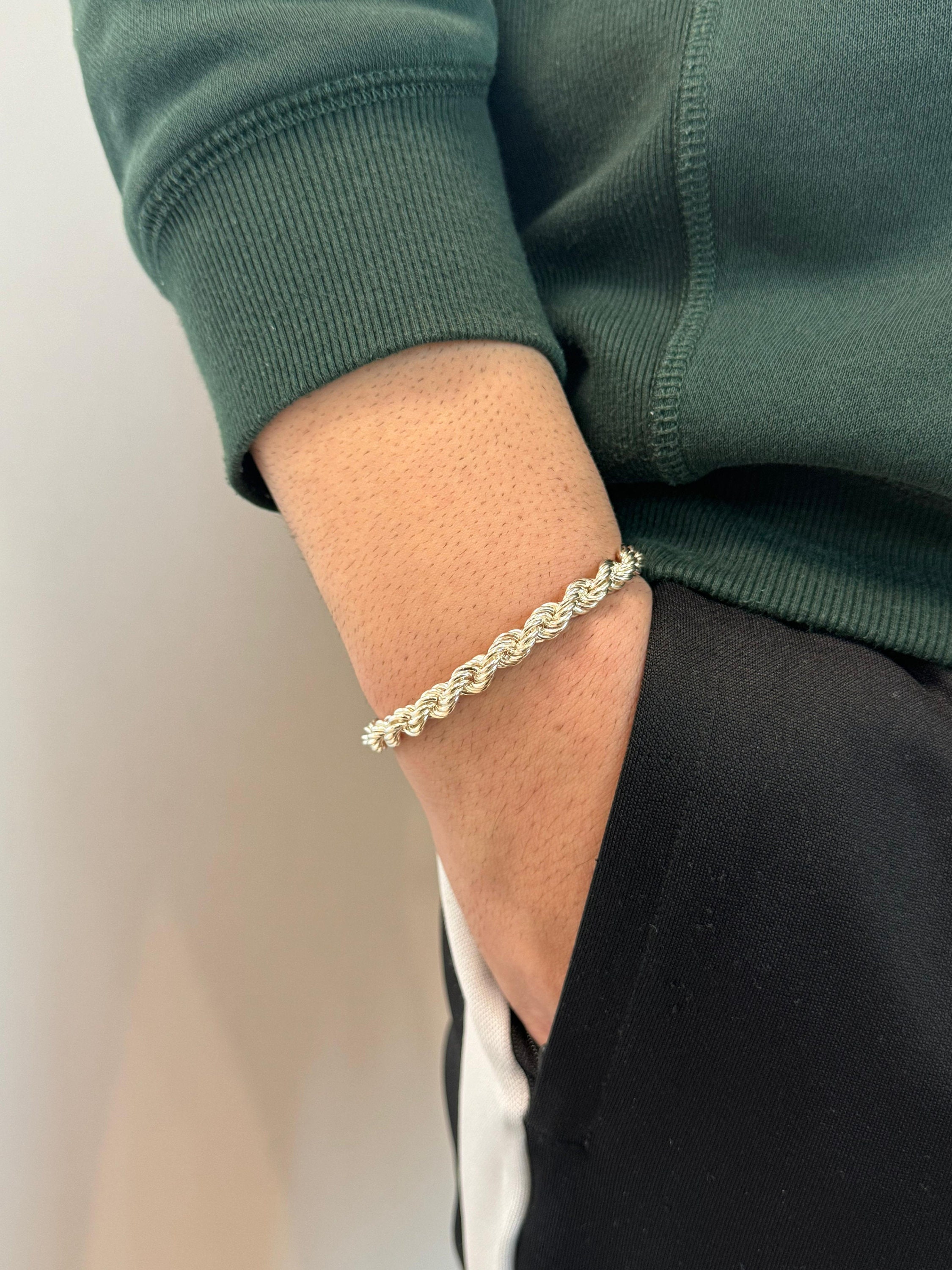 AEKKI☆ROPE CHAIN SILVER CHAIN BRACELET Silver Mens Bracelet 5MM Rope Chain Bracelet Link - Fathers
