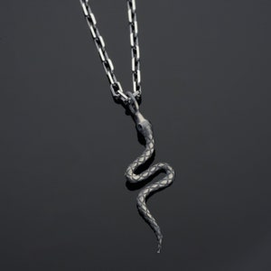 Silver Snake Necklace,Man Necklace, Boho Serpent Snake Pendant Mens Necklace  Chain Snake Jewelry,Mens Pendant Charm, Oxidised Man Necklace