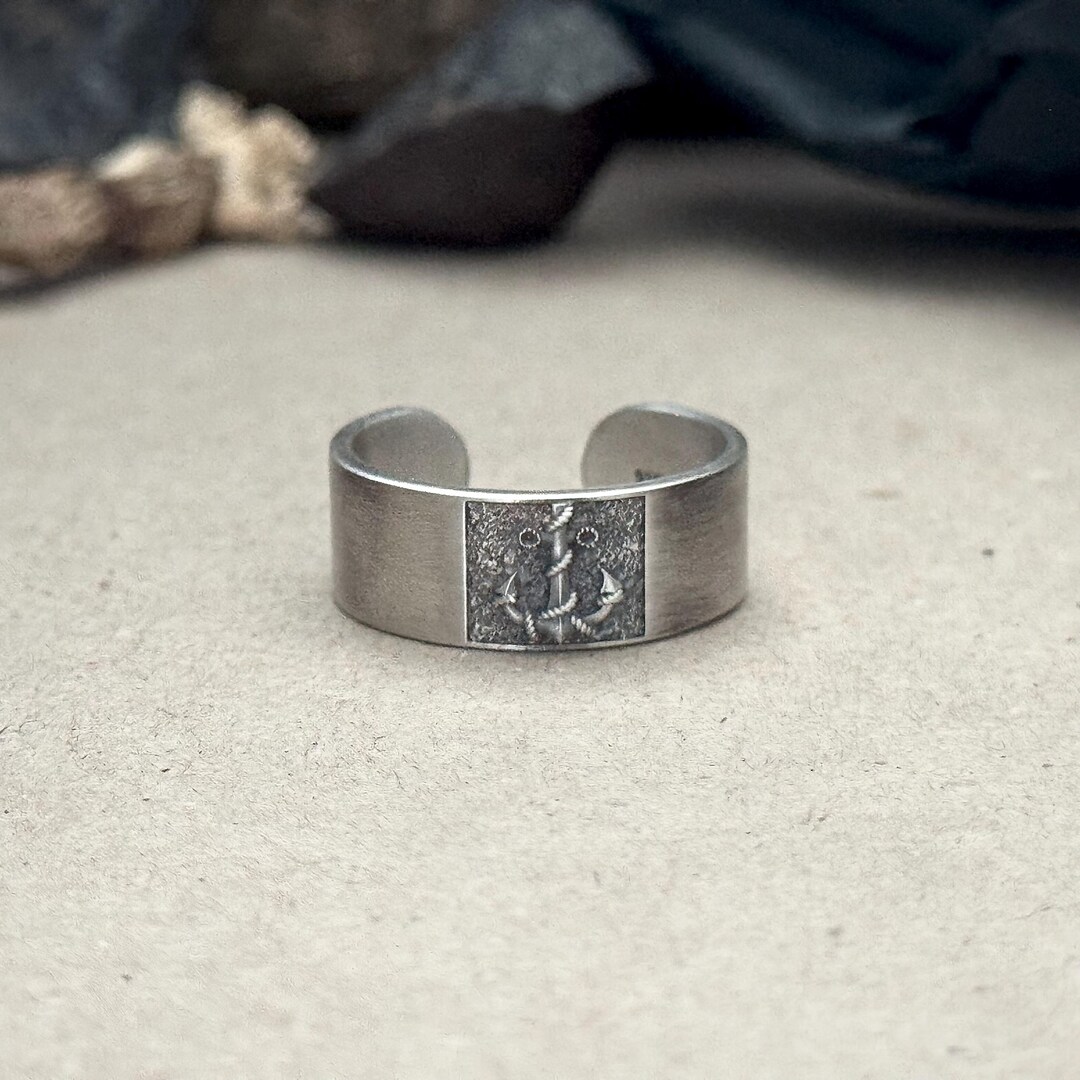 Adjustable Anchor Silver Mens Ring For, Gift for Husband, 925 Sterling ...