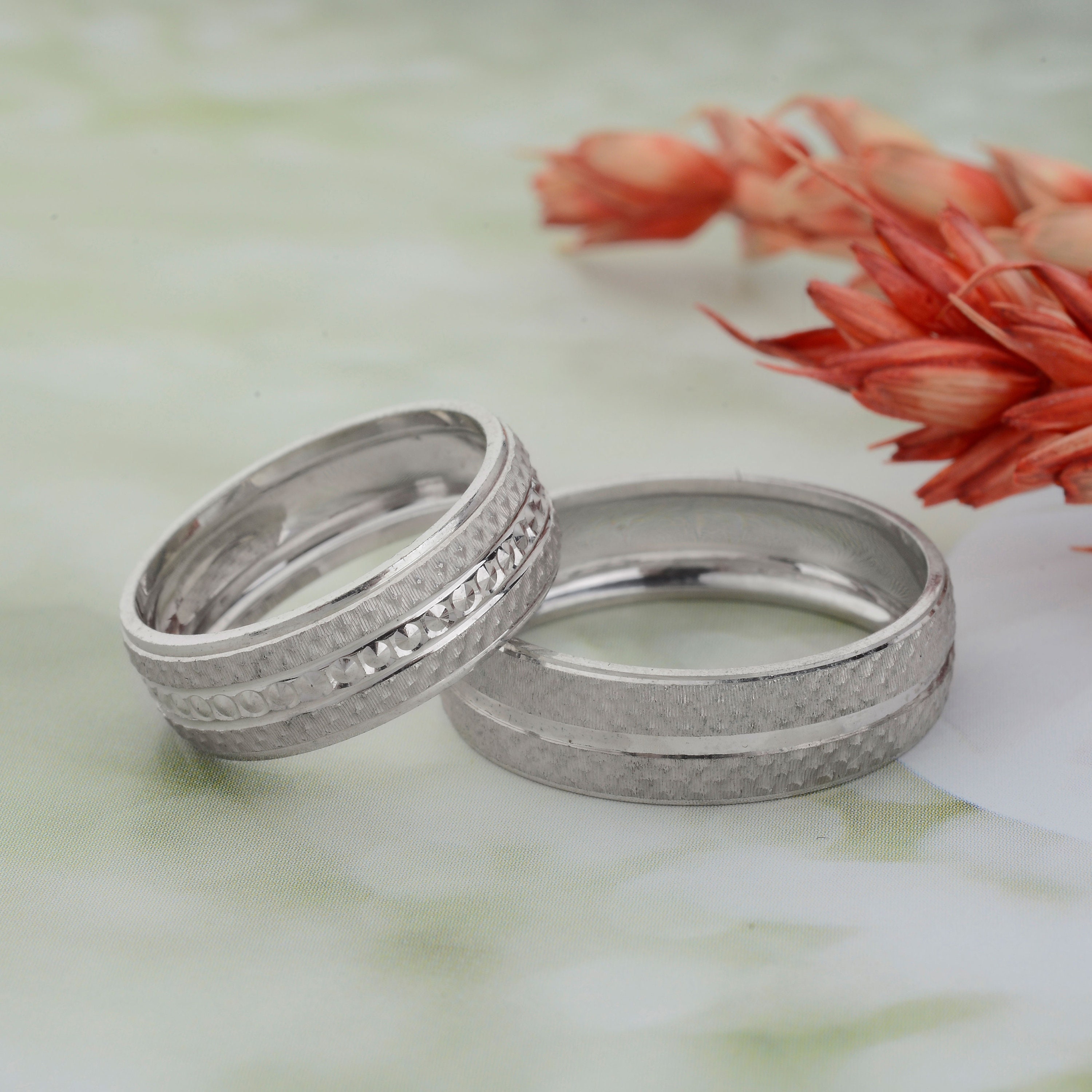 White Gold Wedding Bands Set, Couple Rings, Traditional Wedding Band Se White Gold Wedding Bands Set, Couple Rings, Traditional Wedding Band Se
