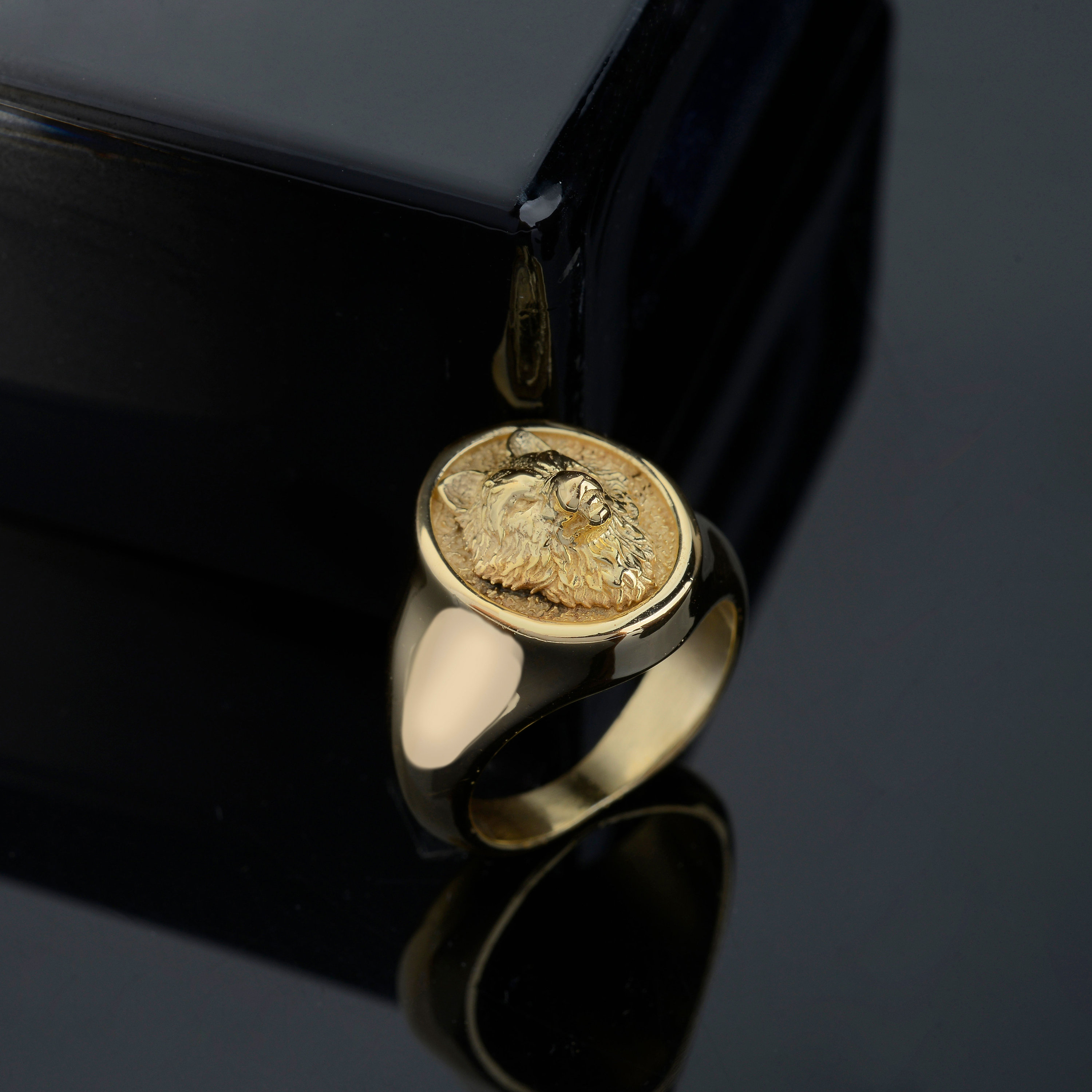 10K Gold Wolf Signet Mens Ring, Nordic Wolf Ring, Fenrir Wolf