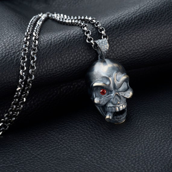 Silber 3D Skull Halskette Totenkopf Halskette Gothic -  Schweiz