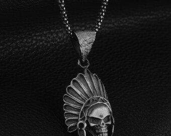 Collana con testa di capo indiano in oro 18 carati, collana Seminole, catena con testa di capo Apache riempita d'oro, collana indiana, collana nativa americana - Italia