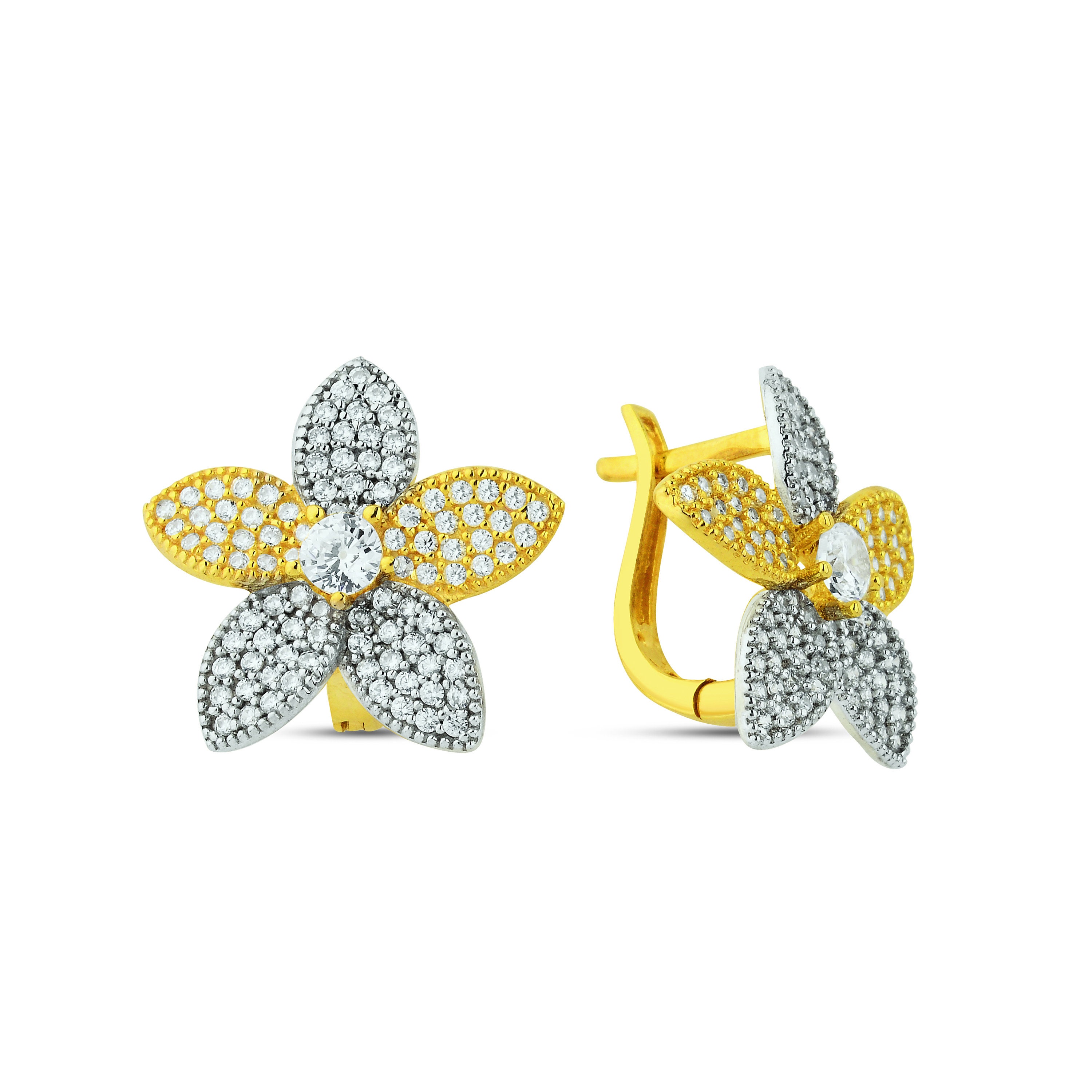[wingbling] 14K Gold☆Daisy Some Earrings 14K Solid Gold Stud Earrings, Cubic Zirconia Daisy Earrings