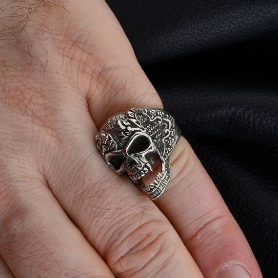 Unique Engraved Skul Ring, 925 Sterling Silver Skull Ring, Gothic