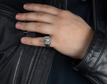 Handmade Sterling Silver Wolf Signet Ring: Gothic Biker Jewelry