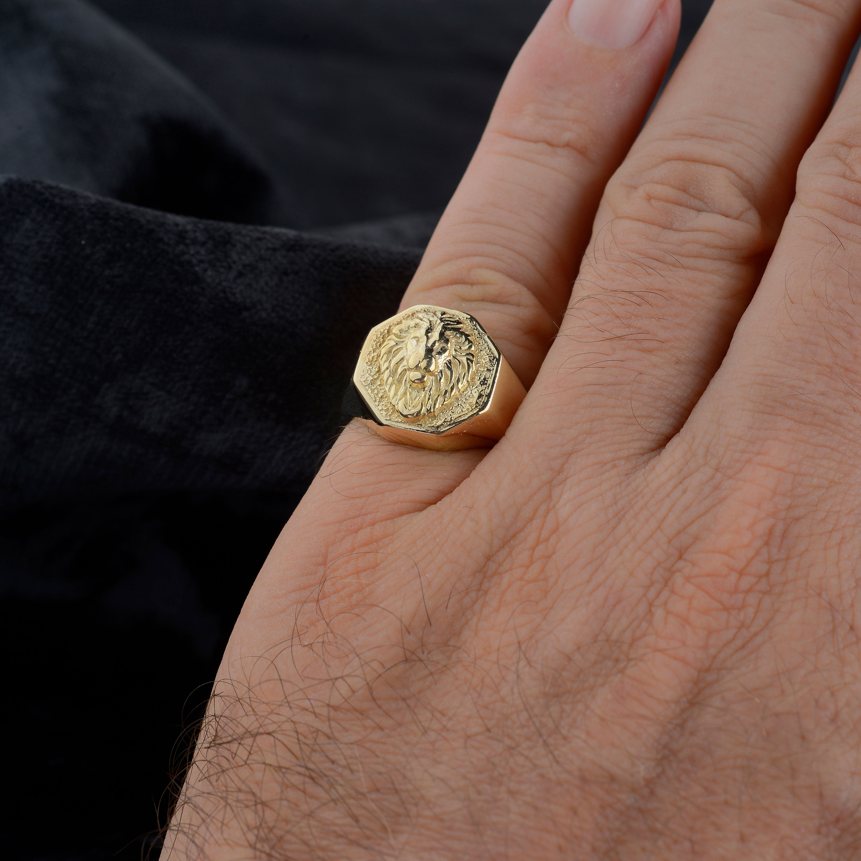 10K Gold Lion Signet Mens Ring, Lion Gold Jewelry, Lion Zodiac