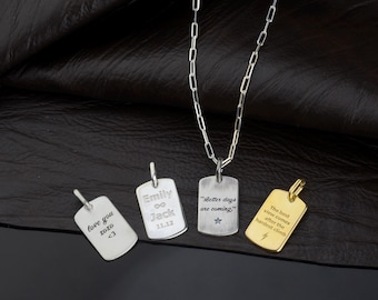 Personalized Necklace Gift, 925k Sterling Silver Engraved Bar Pendant For Men Oxidized Initial Necklace, Personalized Necklace Gift