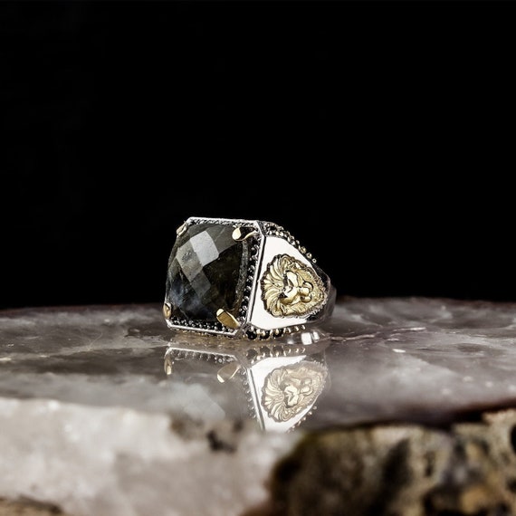 Anello Uomo Testa Di Leone In Argento Sterling S925 - Stile Gotico Vichingo, Corona, Vintage, Taglia 9