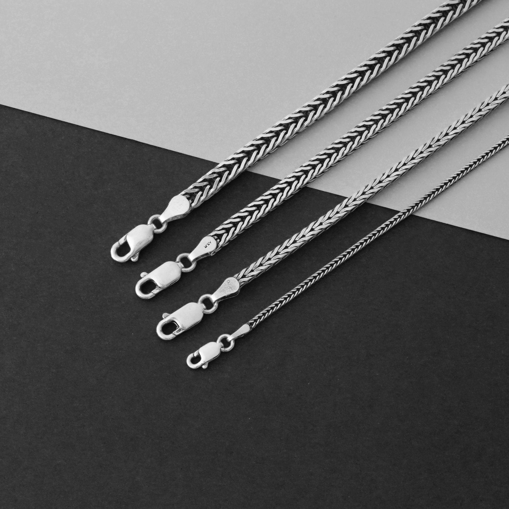アクセサリー 90's silver925 chain 925 Sterling Silver Viking Chain Necklace Foxtail Chain Necklace