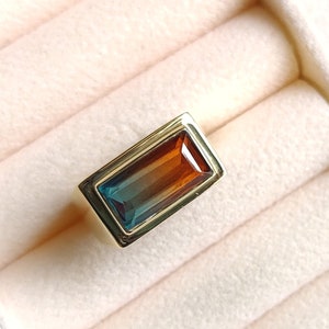 Watermelon Tourmaline Signet Ring, 925 Solid Sterling Silver Ring, Rectangle Tourmaline Gemstone Ring, Statement Ring, Gift Ring for Men