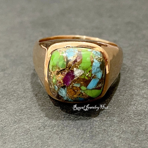 Turquoise Ring, multi color gemstone ring, Solid Copper Ring, womens ring, mens ring, gift ring, Handmade Ring, natural stone ring