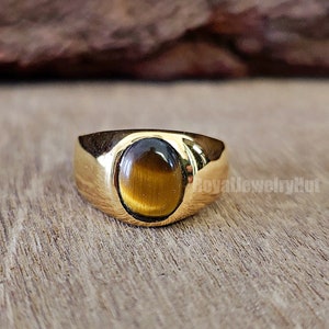Tiger Eye Ring, Women Ring, Mens Tiger Eye Gemstone Ring, 925 Sterling Silver Ring, 22k Gold fill, Signet Ring, Handmade Ring, Gift Ring