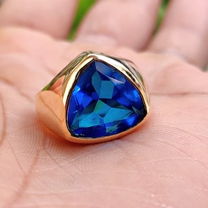 Blue Topaz Ring, Mens Signet Ring, Women Ring, 925 Solid Sterling Silver Ring, 22k Gold fill, Diamond Shape Gemstone Ring, Gift Ring