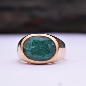 Natural Emerald Ring, Signet Ring, 925 Sterling Silver Ring, 22k Gold Fill,  Statement Ring, Gemstone Ring, Handmade Ring, Gift Ring