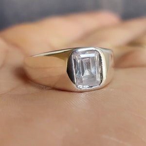 Clear Quartz Ring, Mens Signet Ring, 925 Sterling Silver, 22k Gold fill, Crystal Quartz Ring for Man Women, Statement Ring, Summer Gift