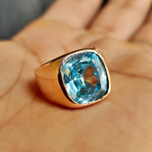 Aquamarine Sterling Silver Ring, Mens Ring, Women Ring, Signet Ring, 22k Gold fill, Birthstone Ring, Handmade Ring, Gift Ring
