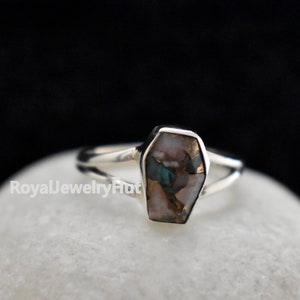 Coffin Ring, Opal Ring, Opal Copper Turquoise Ring, 925 Sterling Silver and 22k Gold Fill Ring, Handmade Opal Copper Turquoise Coffin Ring