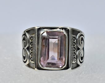 クンツァイトリング、925ソリッドスターリングシルバーリング、メンズ