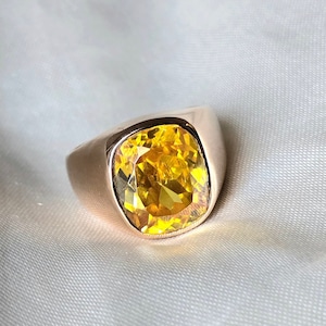 Citrine Signet Cushion 925 Sterling Silver Ring, Men&#39;s Ring, Women Ring, Gift Ring, Handmade Ring, Engraved Ring, Yellow Gemstone Ring