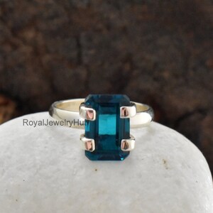 Blue Topaz Ring, Dark Blue Topaz Cushion Cocktail Ring, Blue Topaz 925 Silver Ring, December Birthstone Ring - 22K Gold Fill Blue Topaz Ring