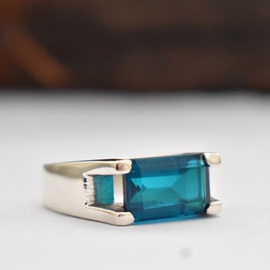 London Blue Topaz Ring, Mens Ring, Women Ring, 925 Solid Sterling Silver Ring, Blue Topaz Quartz Ring, Signet Ring, Handmade Ring, Gift Ring