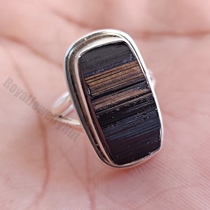 Black Tourmaline Ring, Sterling Silver Ring, October Birthstone, Handmade Jewelry, Boho Simple Ring With Stone, Natural Tourmaline Ring