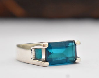 London Blautopas Ring, Herrenring, Frauenring, 925 Sterlingsilberring, Blautopasquarzring, Siegelring, Handgemachter Ring, Geschenkring