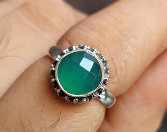 Green Onyx Ring, 925 Solid Sterling Silver Ring, Onyx Boho Ring, Gemstone Ring, Statement Ring, Handmade Ring, Gift for Her