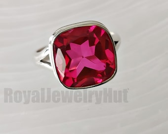 Sterling Silver Ring, Pink Tourmaline Jewelry, Engagement Ring, Boho Ring, Anniversary Gift For Her, Pink Stone Ring, Handmade Ring