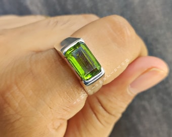 Peridot Signet Ring, 925 Solid Sterling Silver Ring, 22k Gold fill, Green Peridot Ring, Gemstone Ring, Mens Ring, Women Silver Ring