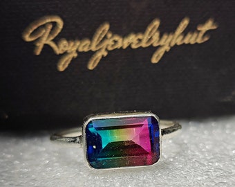 Handmade Watermelon Tourmaline Ring, 925 Solid Sterling Silver, Multi Color Tourmaline Ring, Gemstone Ring,  Gift for Her, Statement Ring