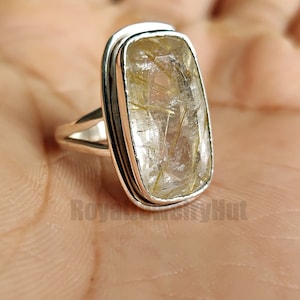 Gift For Her, Golden Rutile Silver Ring, Rutilated Quartz Ring, Ring For Women, Women&#39;S Ring, Statement Ring, Handmade Ring