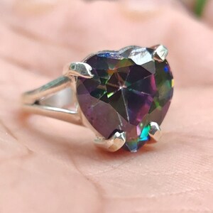 Gift for Her, Magical Aura Heart Shape Mystic Topaz Ring, 925 Solid Sterling Silver, Handmade Jewelry, Boho Ring, Summer Gift