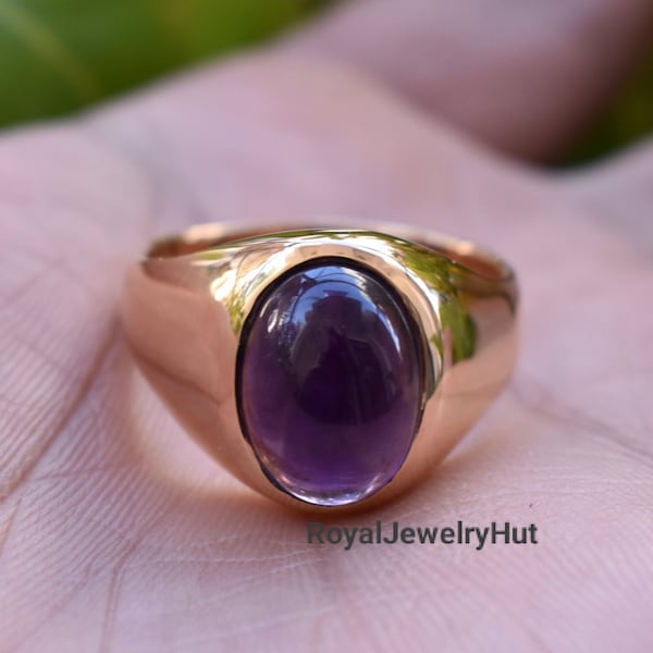 Amethyst Ring, Mens Ring, Women Ring, 925 Solid Sterling Silver Ring, 22k Gold Fill, Purple Amethyst Gemstone, Signet Ring, Valentine Gift