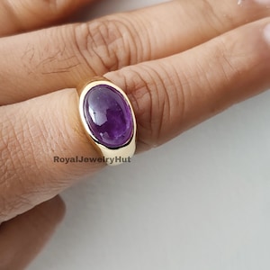 Amethyst Ring Man, Signet Ring, 925 Solid Sterling Silver Ring, 22k Gold fill, Bohemian Ring, Men Women Ring, Mothers Day, Fathers day Gift