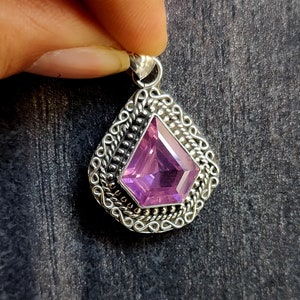 Diamond Shape Pink Kunzite Pendant, Boho Pendant, Sterling Silver Pendant, Handmade Jewelry for Women, Kunzite Gemstone Pendant