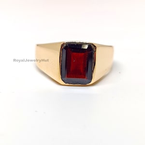 Natural Red Garnet Ring, 925 Solid Sterling Silver Ring, Signet Ring, Statement Ring, Gemstone Ring, Stone Silver Ring, Gift Ring, Mens Ring