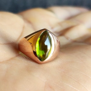 Marquise Peridot Signet Ring - 925 Solid Sterling Silver, Green Gemstone Ring Statement Ring, Unisex Handmade Peridot Ring, Christmas Gift