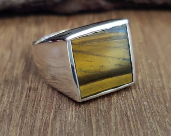 Anillo de ojo de tigre para hombre, anillo elegante para niños, anillo de sello, anillo de plata esterlina maciza 925, anillo de piedra preciosa de tigre, joyería hecha a mano, anillo de regalo