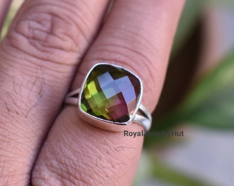 Watermelon Tourmaline Ring, Cushion Shape, 925 Solid Sterling Silver Ring, Watermelon Quartz Ring, Gemstone Ring, Handmade Ring, Gift Ring