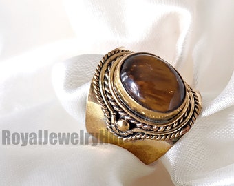 Tiger'S Eye Ring, Tiger Eye Ring, Brown Gemstone Ring, Gift For Him, Gift For Her,  Boho Ring, Ring For Women, 925 Solid Sterling