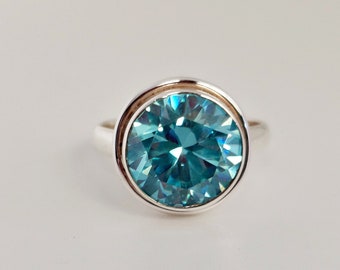 Diamond Cut Aquamarine Ring, Aquamarine Engagement Ring, Aquamarine Solitaire Ring, Bezel Set Ring, March Birthstone Ring, Christmas Gift
