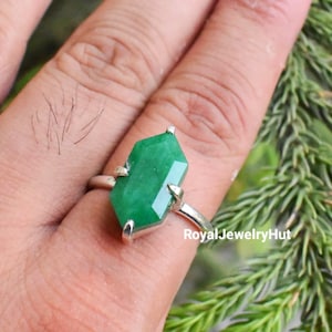 Natural Emerald 925 Solid Sterling Silver Ring, 22k Gold Fill, Emerald Jewelry, Gemstone Ring, Hexagon Emerald Women Ring, Thanksgiving Gift