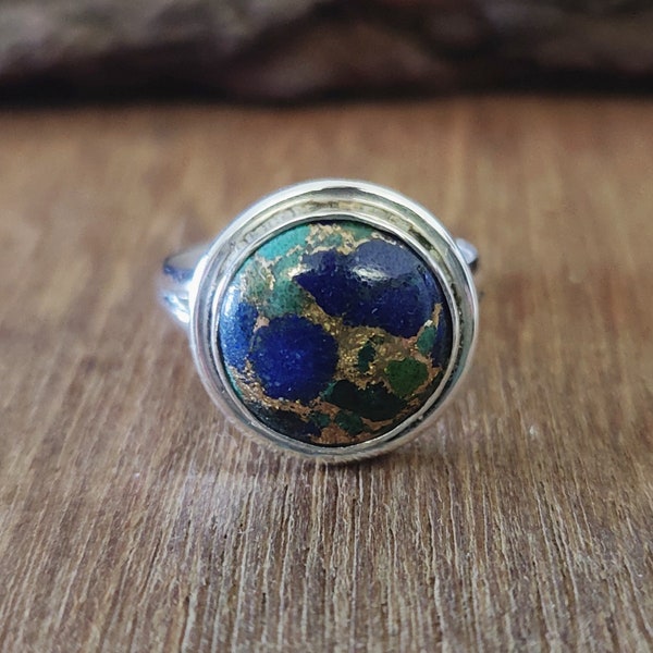 Bague Azurite, Bijoux faits à la main, Bague Boho 925 Bague en argent sterling massif, Bague femme, Bague en pierres précieuses, Bijoux Azurite, Cadeau pour elle